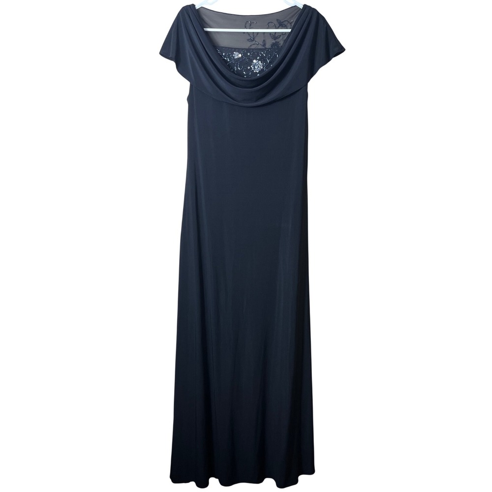 Patra Black Beaded Cowl Neck Gown Size 12 Formal Evening Prom Wedding Guest Chic